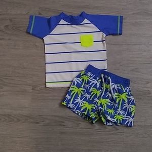 Blue and white swimsuit with trunks with mesh